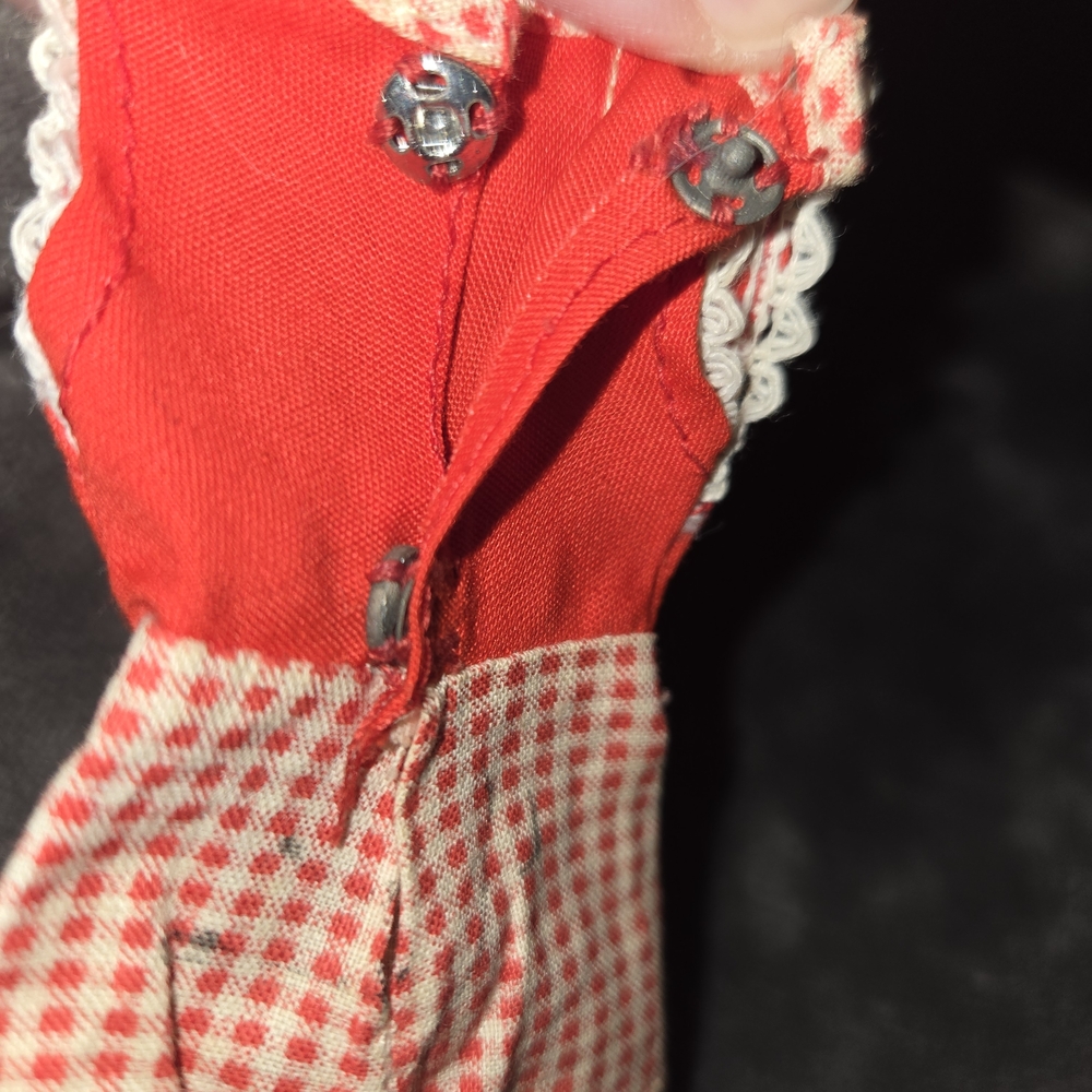 Red and White Doll Dress with Lace Trim - Picture 5 of 6